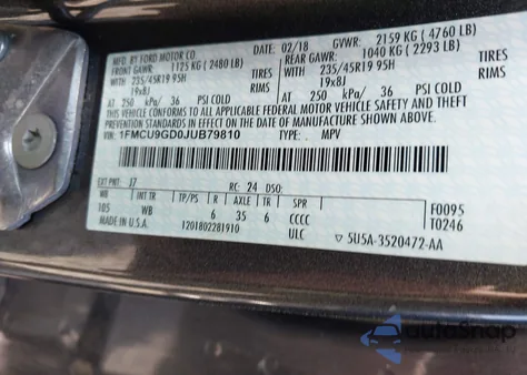 2018 Ford Escape Se z USA, uszkodzony, nr VIN 1FMCU9GD0JUB79810